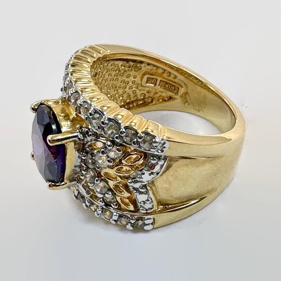 Vintage Amethyst Ring Sterling Silver: Gold Vermeil CZs Ring Band Size Purple - Picture 3 of 8